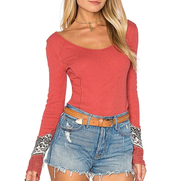 FREE PEOPLE Bandana-Cuff Waffle-Knit Thermal (Large) - Picture 6 of 10